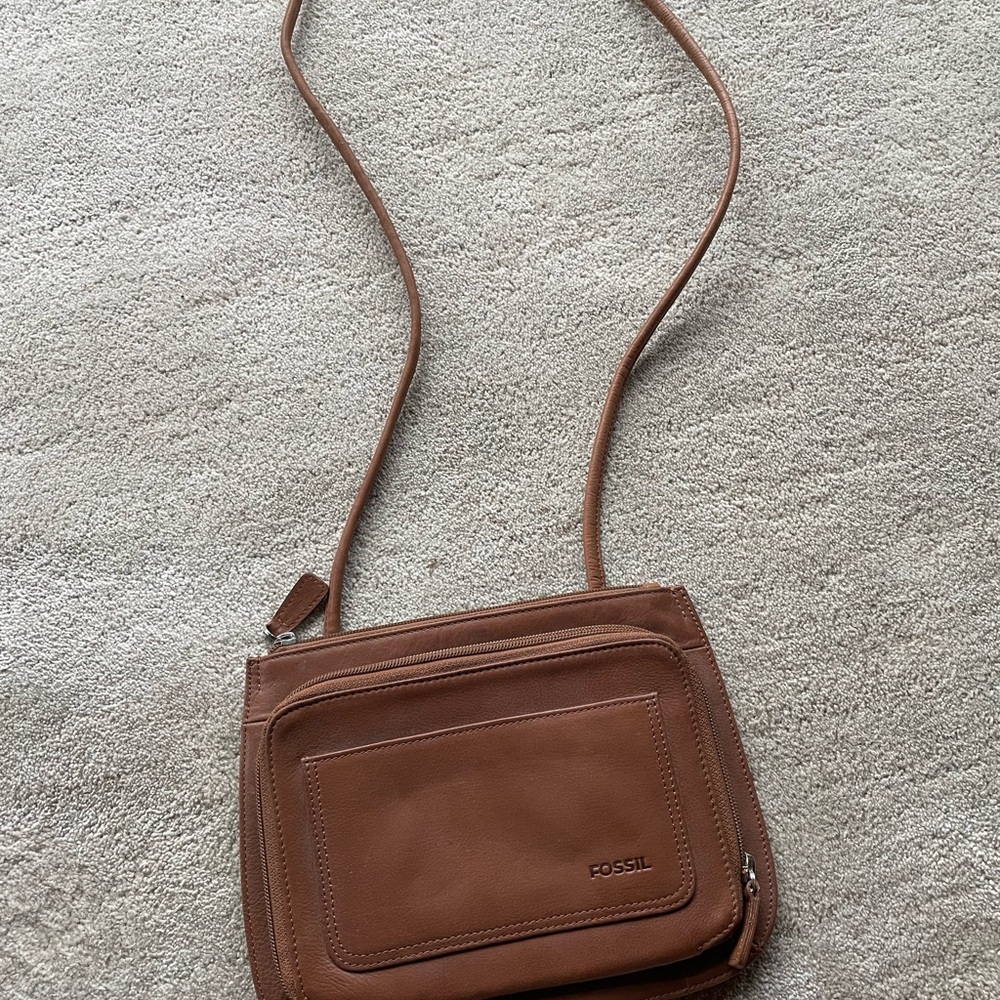 Fossil Tan Leather Crossbody Bag